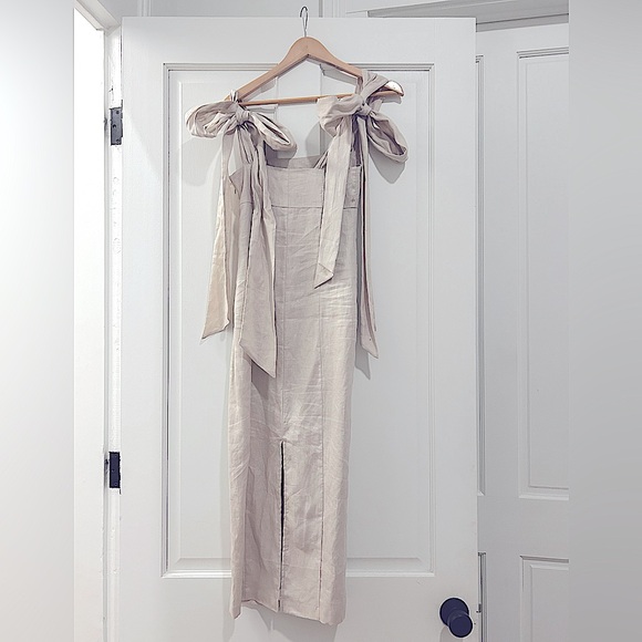 Dissh Midi Dress, linen with bow, size us 2 - Picture 5 of 7